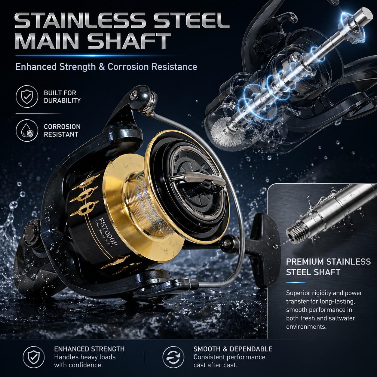 MBLN Saltwater Spinning Reel, Full Metal Spool Handle, Long Cast Fishing Reel, Durable Fishing Equipment, Ideal for Anglers