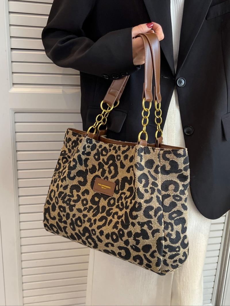 Women's Random Leopard Print Casual Shoulder Bag, Style Large Capacity Tote Bag for Work & Daily Used, Personalized Trendy All-match Underarm Bag