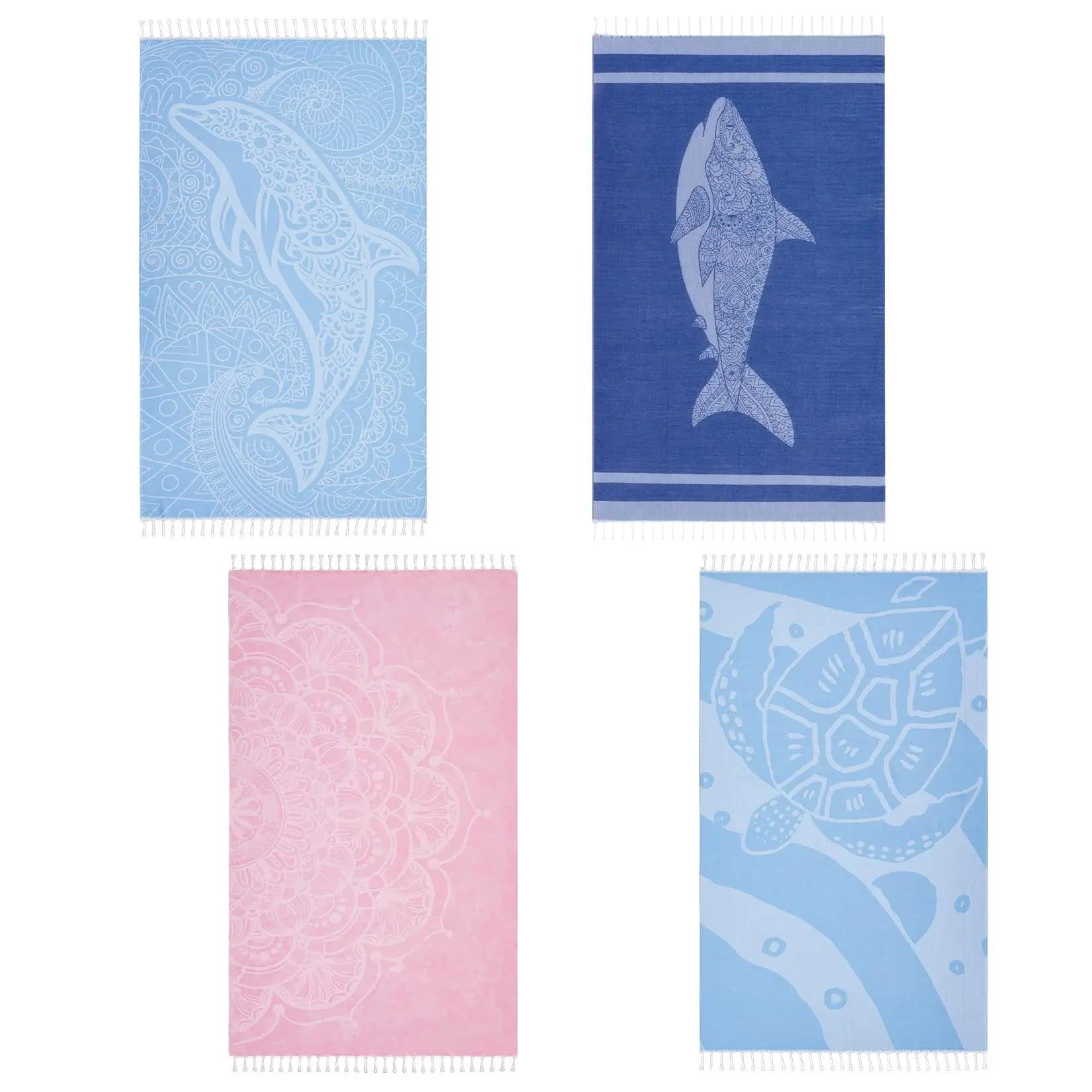 4 Pack Extra Large Animal Print Beach Towel Set, 43.3x71" Cotton Polyester Blend Tassel Beach Blanket, Quick Dry Absorbent Pool Towels