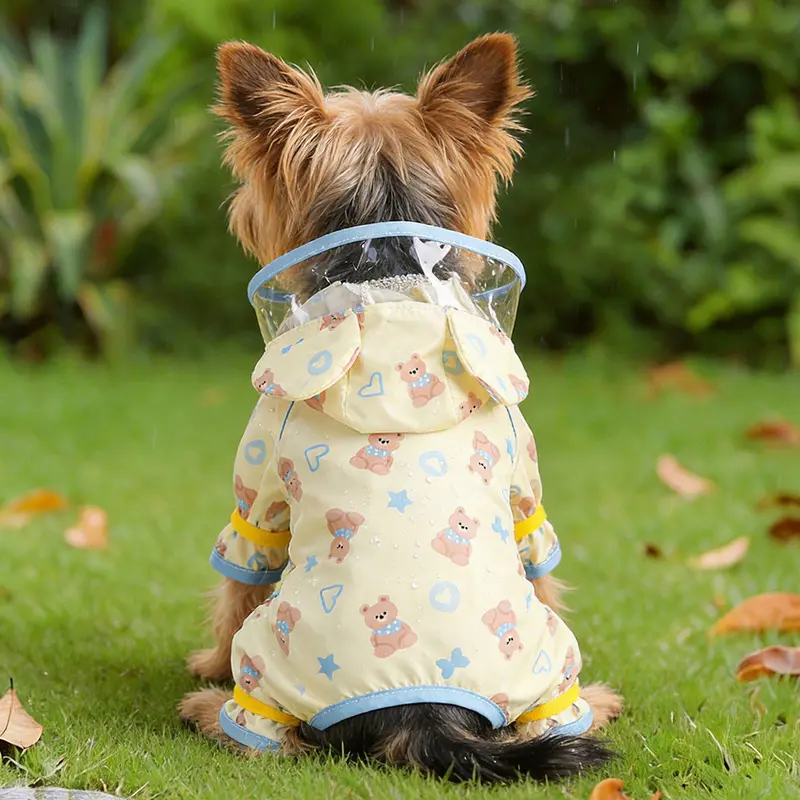 All-Season Pet Raincoat with Transparent Visor - 4-Legged Waterproof Rain Jacket for Dogs (Small to XL) & Cats , Windproof & Rainproof Pet Clothin