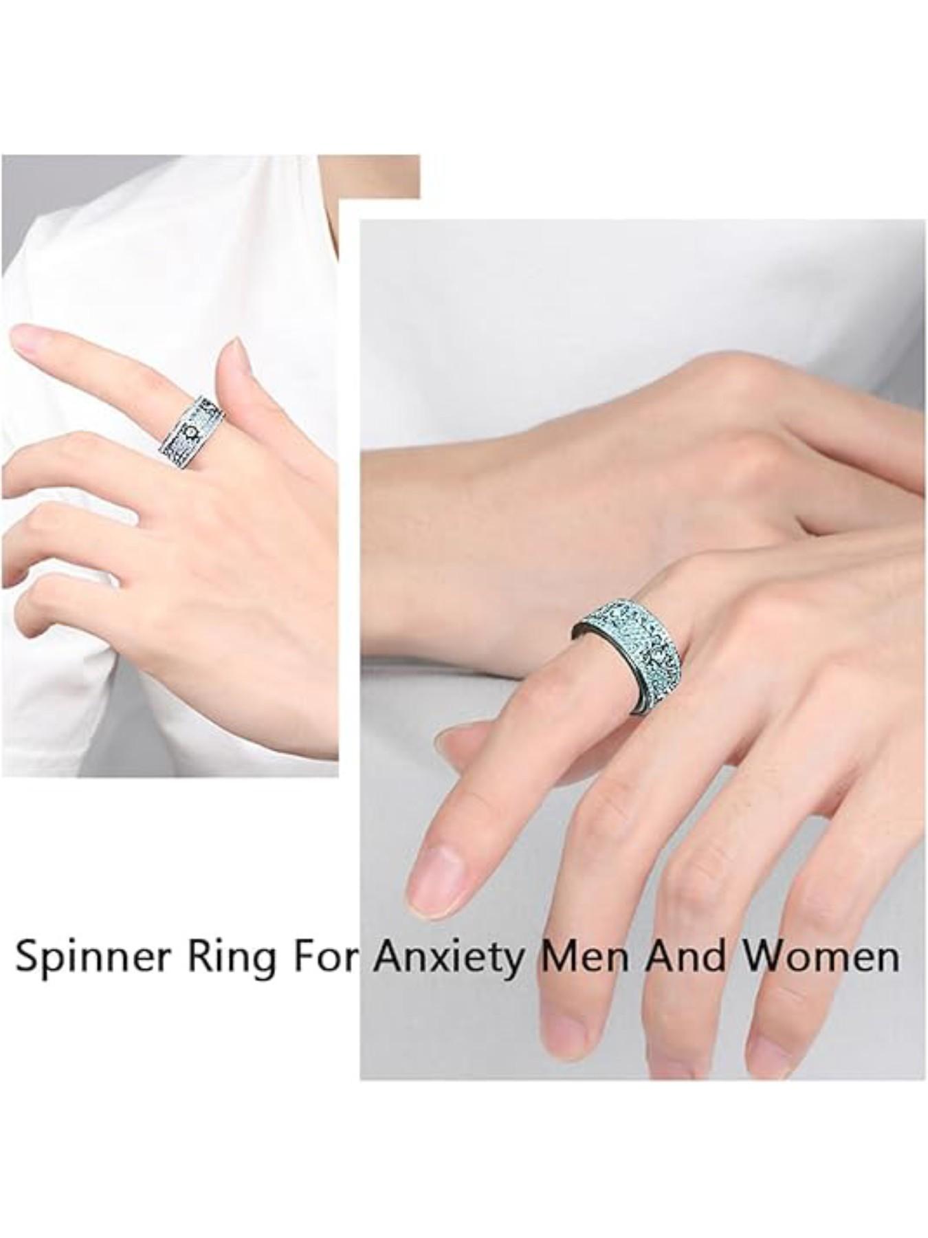 Gear Ring for Anxiety Relief, Unisex Fidget Spinner Ring, Stainless Steel, Diamond-Embedded, Perfect Gift for Friends and Family
