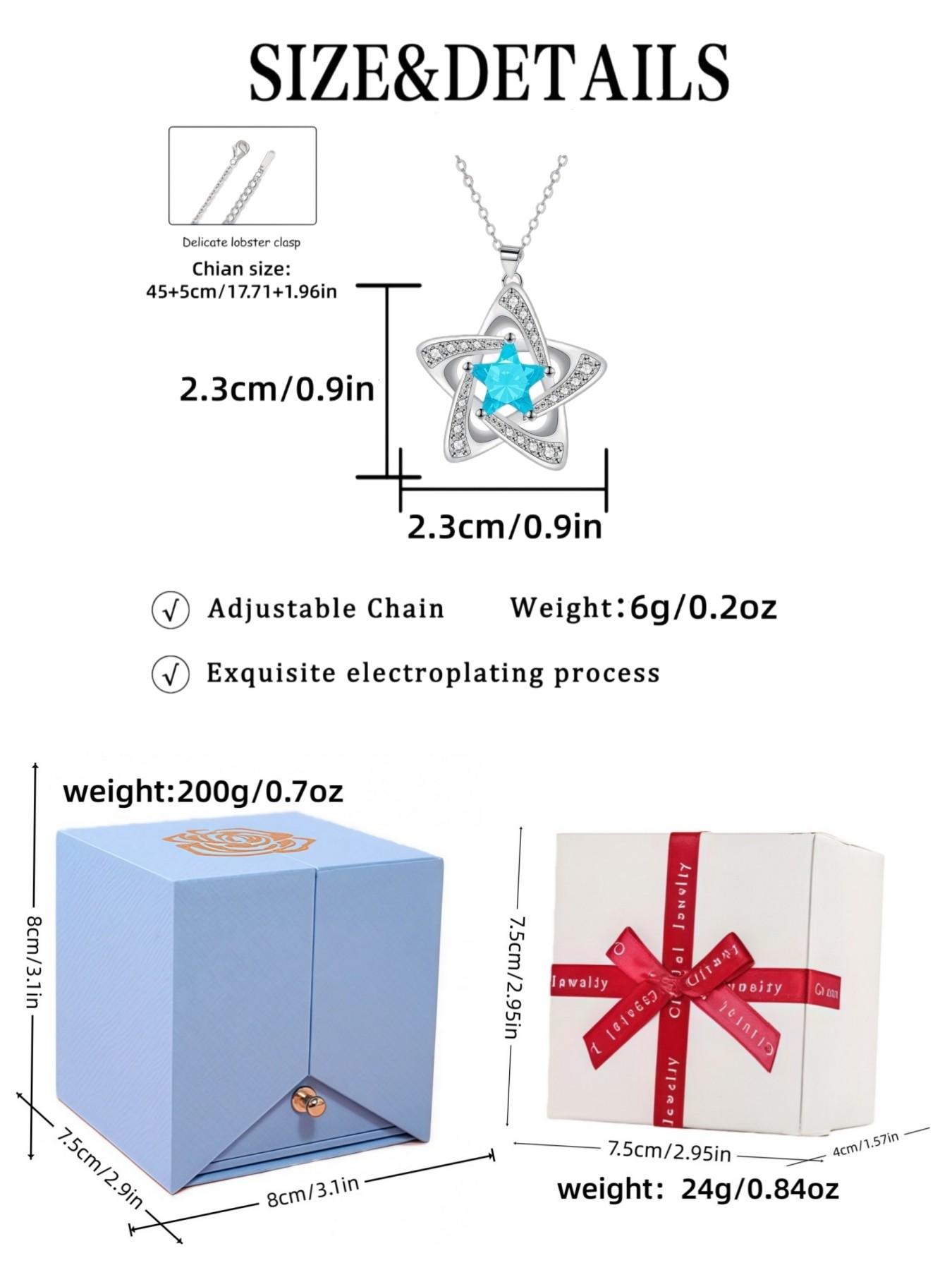 "Blue Diamond Stardust" — Elegant blue pentagram sapphire necklace, luxury & tarnish-resistant.With double-door preserved blue rose gift box and card.Ideal gift for daughter & Mother’s Day.
