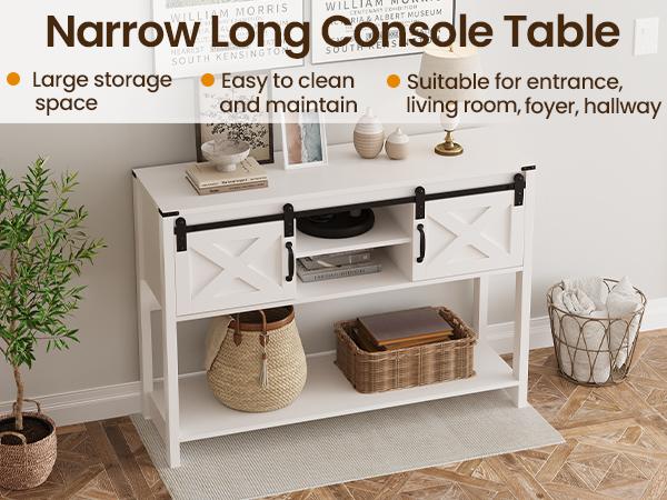RoyalCraft Entryway Table with Storage, 46" Modern Farmhouse Console Table with Sliding Barn Door, Wood Rustic Sofa Table with Adjustable Shelf for Hallway, Living Room, Foyer