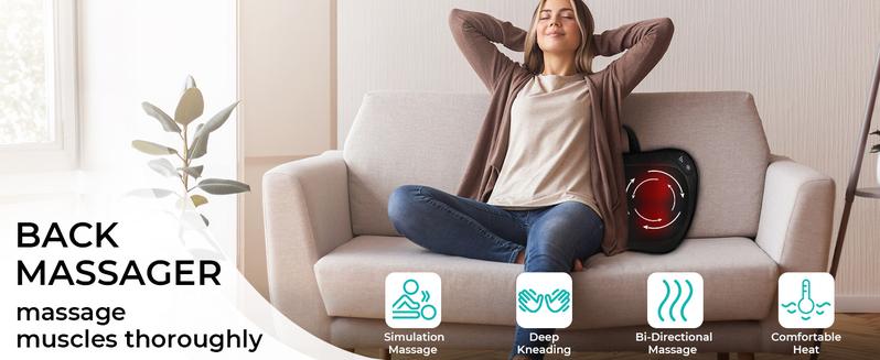 Neck, Back & Lower Back Massager with Heat – Deep Kneading Shiatsu-Style Pillow for Full Body Relaxation, Home Office Use, Ergonomic Design, Soothing Heat & Corded Operation