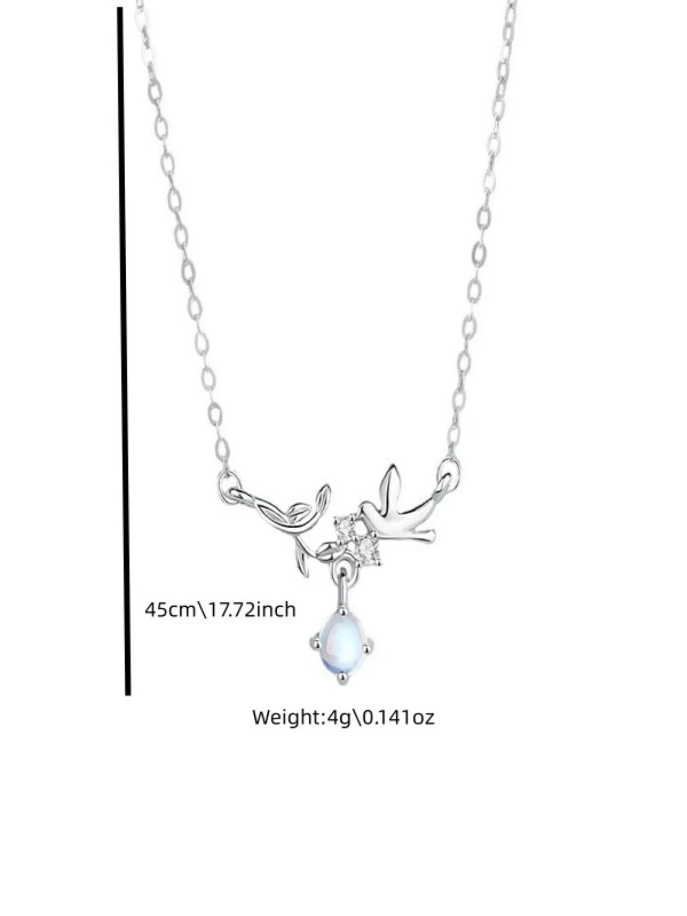 Eucalyptus Bird Necklace for Women, Elegant Moonstone Collar Chain, Fashionable Versatile Zircon Pendant, Creative Jewelry Gift