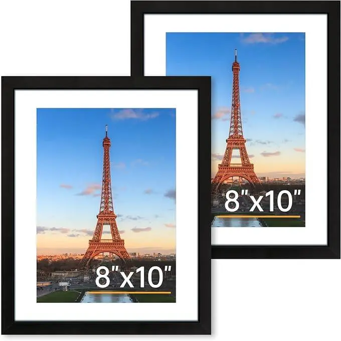 8x10 Picture Frame Set of 2, Photo Frame with HD Plexiglass, Display Pictures 5x7 with Mat or 8x10 Without Mat Multi Picture Frames Collage for Tabletop or Wall Display, Black,Acrylic Stand magnetic frames
