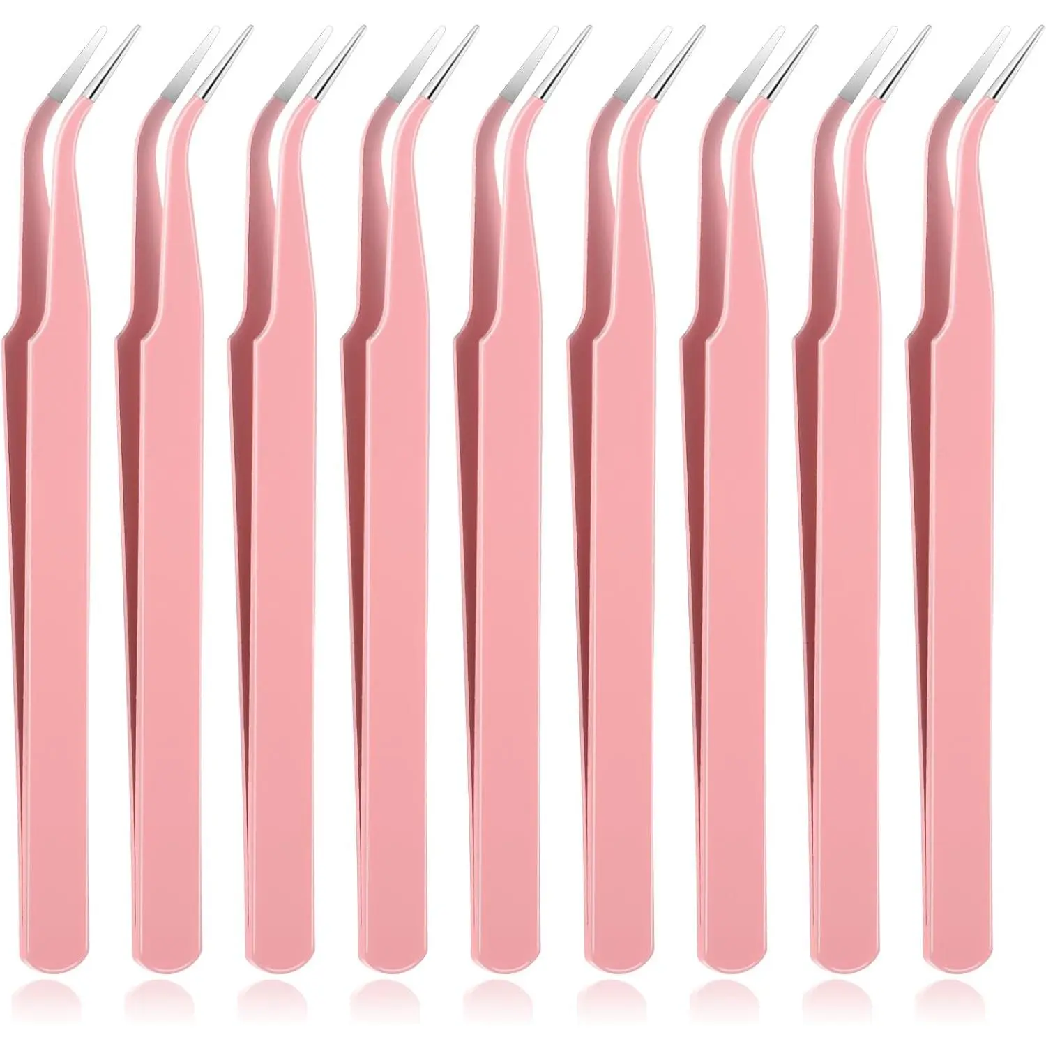 9 Pcs Tweezers, Stainless Craft Tweezers for Crafting, Curved Tweezer Multipurpose Pointed Long Tweezer for Crafting DIY Bead Jewelry, Scrapbooking, Crafts, Nail Art (Pink)