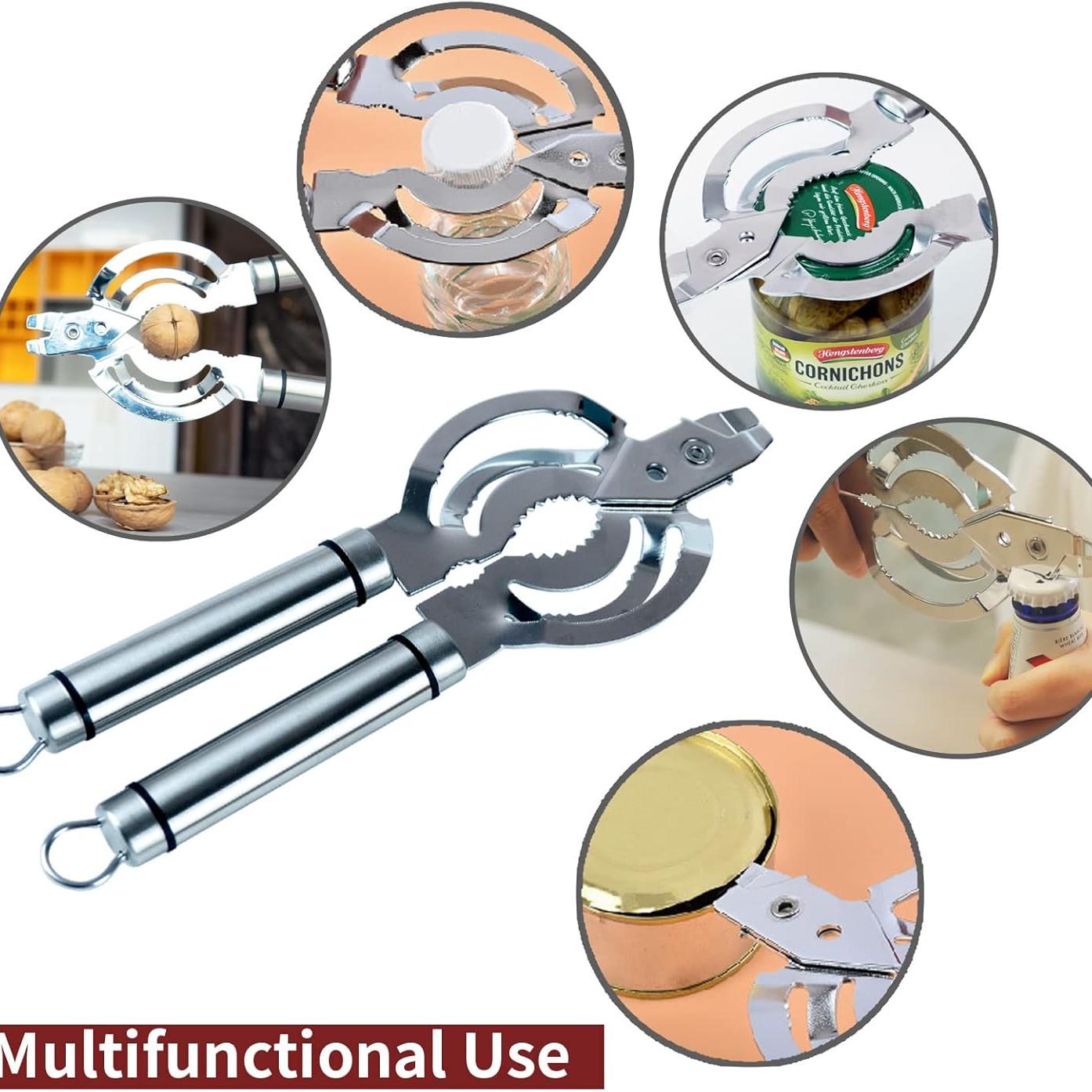 Multi-Functional Can Opener for Weak Grip, Stainless Steel Beer Bottle Opener, Ideal for Elderly with Arthritis, Easy-To-Use Design