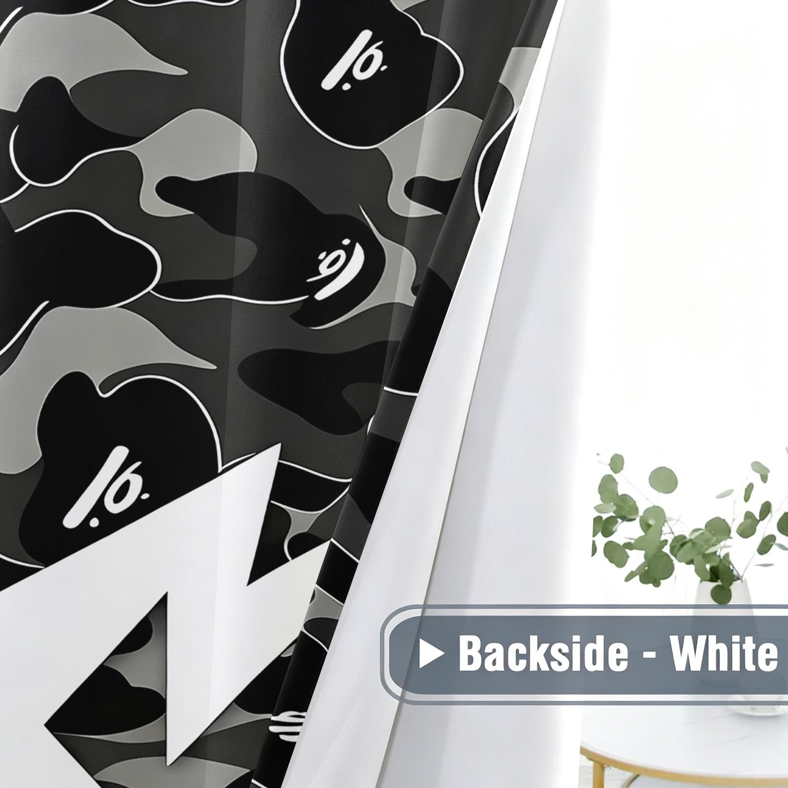 Gray Black Camo Star Semi-Sheer Light Filtering Curtains, Curtain for windows, Privacy Protection Brushed Flannel Drapes, Streetwear Camouflage Print Non-Blackout Rod Pocket Panels, Window Decor for Living Room, Teens Bedroom