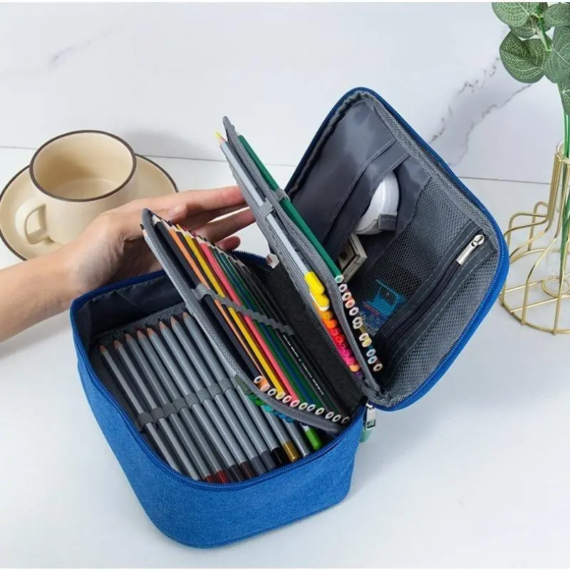 Waterproof Oxford Cloth Pencil Pouch - Minimalist Solid Color High-Capacity Stationery Storage Organiser, Wide Full Zip Opening, Large Size for Students, Gifts for Students