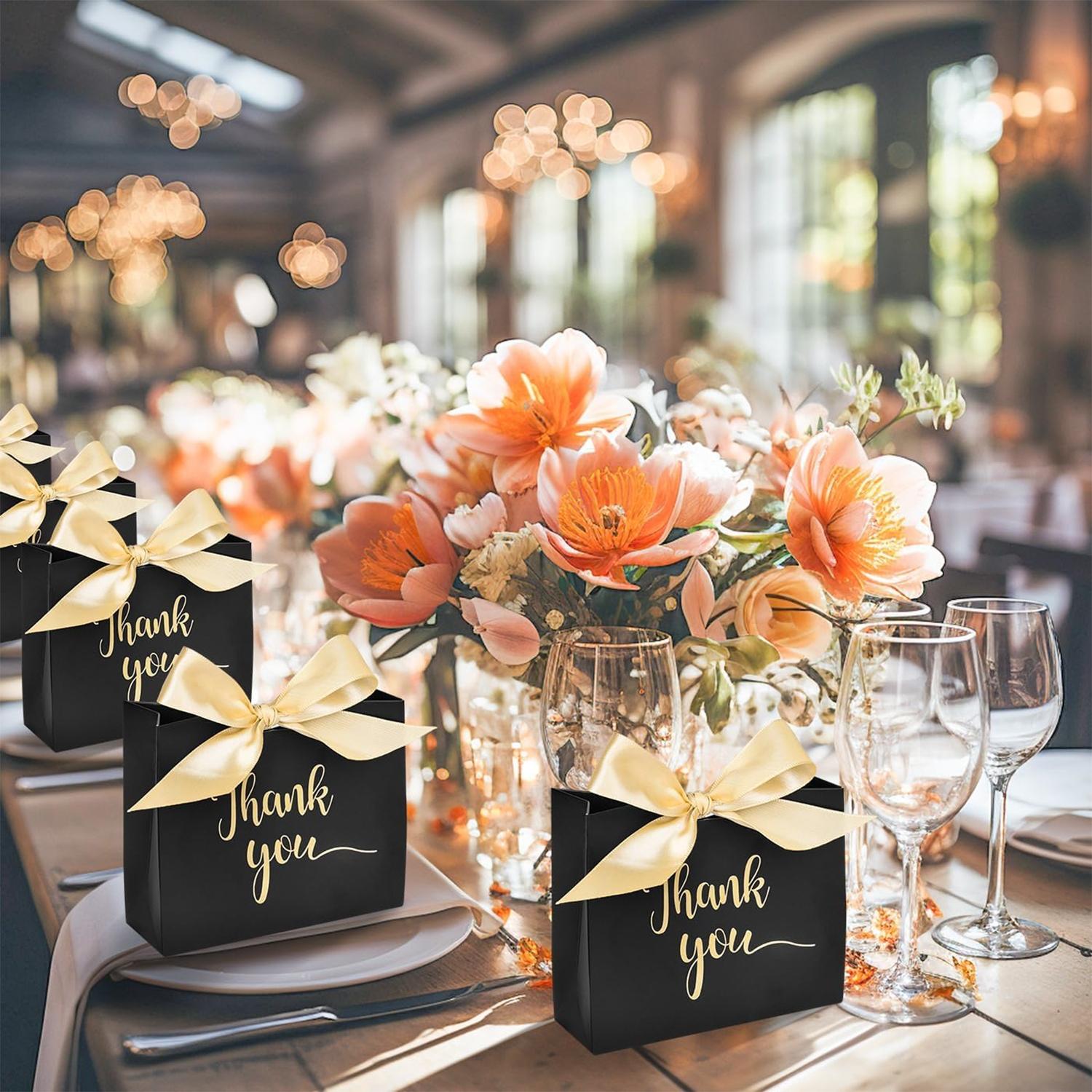 Thank You Gift Bag, 50pcs/set Paper Gift Bag with Ribbon, Party Favor Bag, Mini Candy Treat Bag for Birthday Wedding Party Holiday, Graduation Gift Wrapping