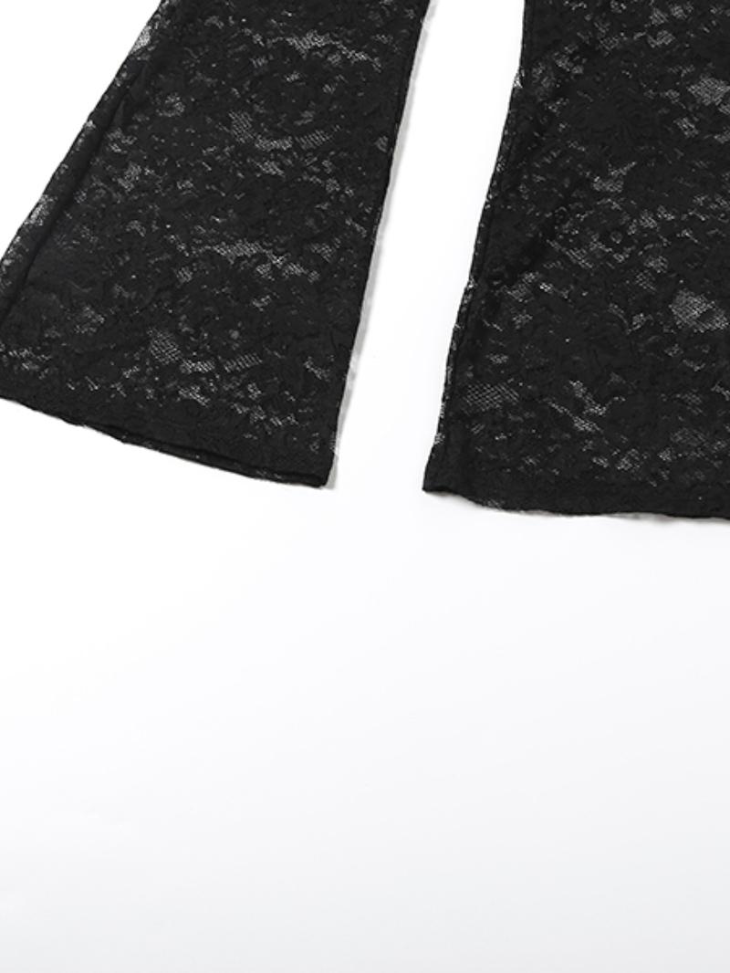 Women's Fashion Print Fur Collar Lace Patchwork Sexy Transparent Long Pants Two-Piece Set, Fall Winter New Arrival