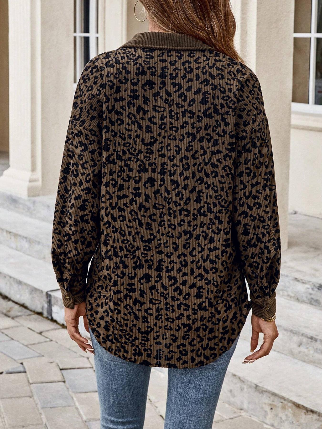 Women's Leopard Print Lapel Fitted Jacket, Vintage and Unique Style, Perfect for Daily Shopping, Coffee Dates, Casual Wear