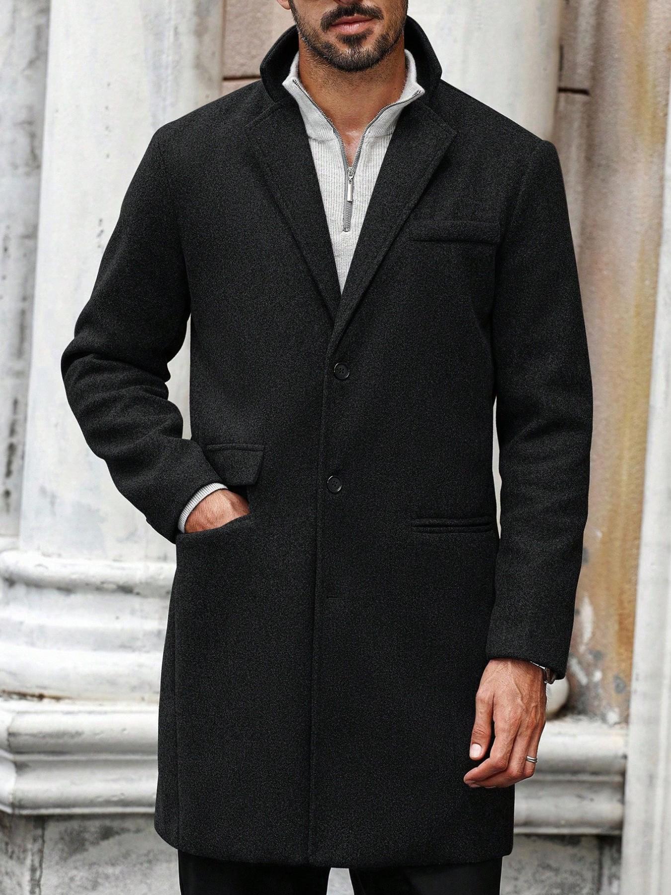 Men's long coat in a wool-blend fabric; a sophisticated, cold-weather staple for autumn and winter. Featuring a minimalist, classic design and a relaxed fit that flatters all body types.