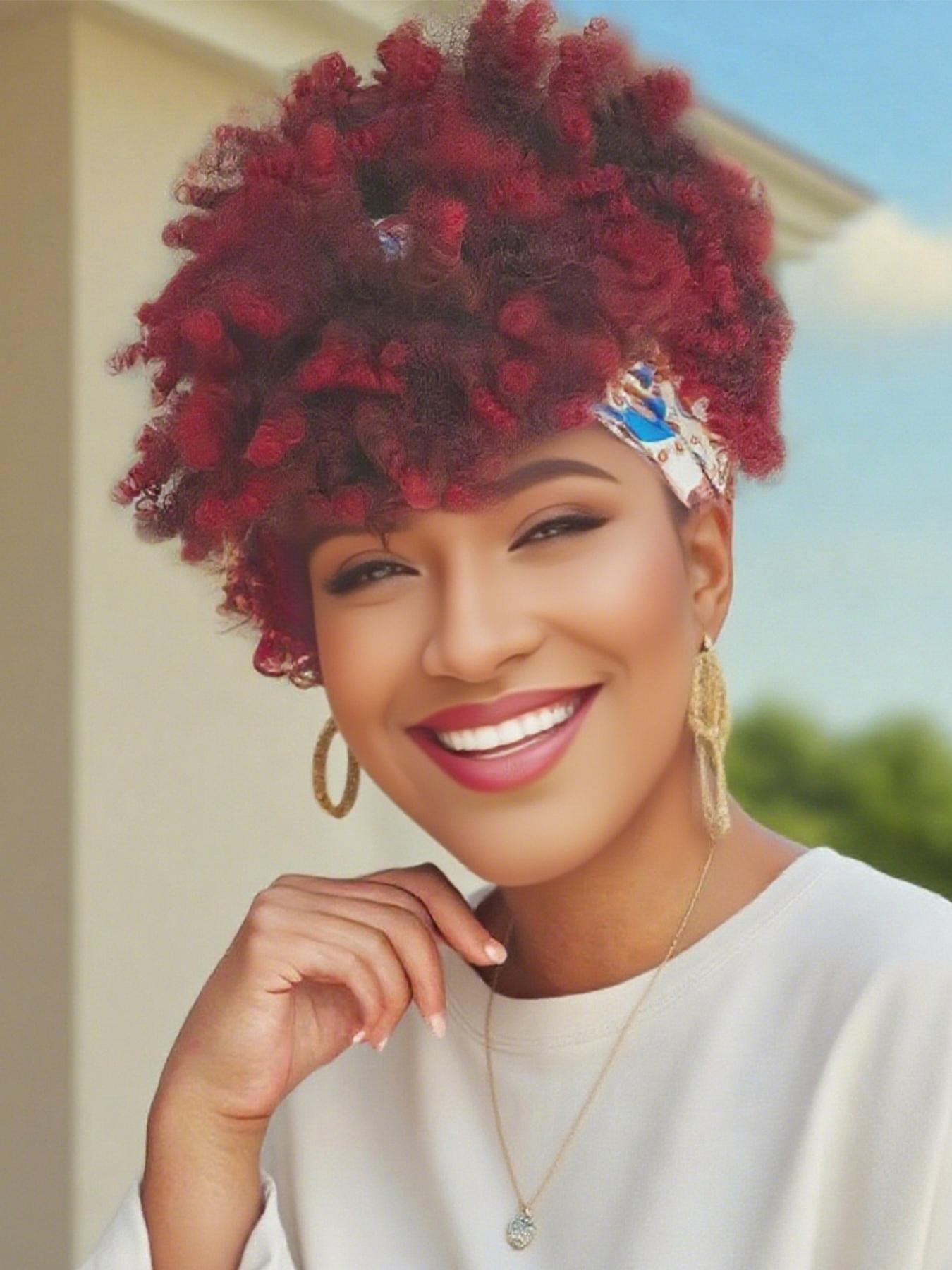 Two-In-One Curly Wig Set for Women, Voluminous Gradient Ponytail with Headband Scarf, Perfect for Festive Events