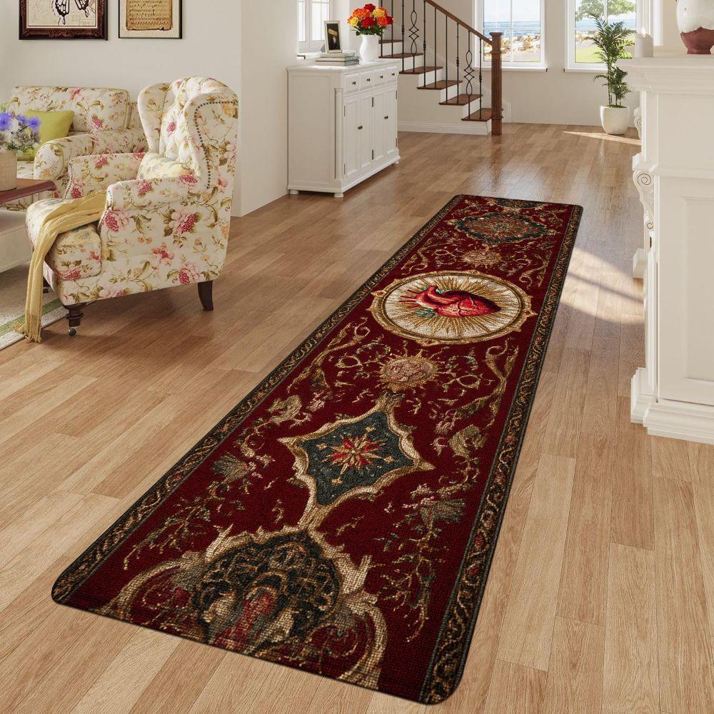1PC， Wine - red Carpet with Heart Pattern strip rugs, home décor, bathroom mats, entryway mats, bathroom non-slip mats, indoor entrance rugs, bedroom bedside mats, kitchen mats, hallway rugs, flannel sponge rugs, hallway runner rugs