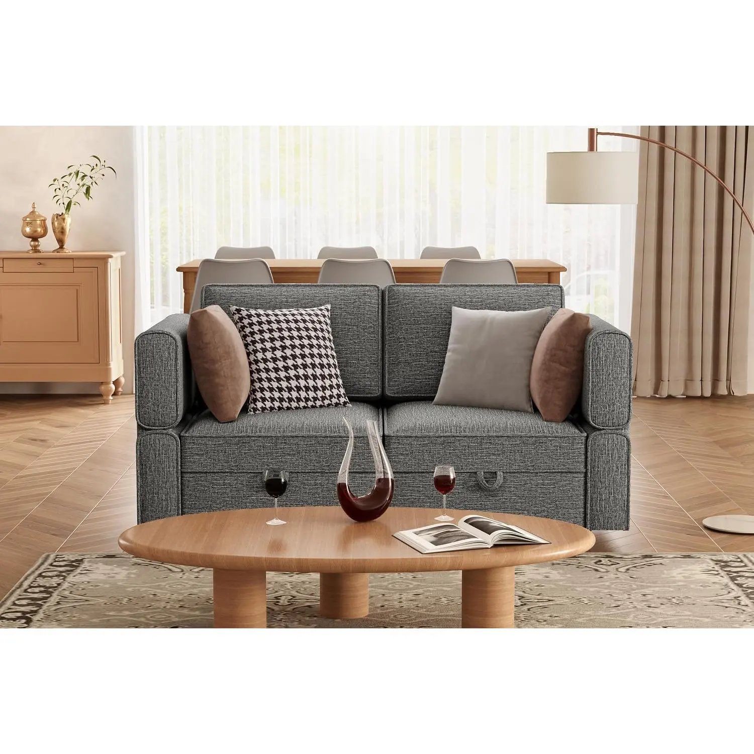 Garvee 87" W 3 Seater Couch with Storage, Comfortable Sectional Couches and Sofas for Living Room Bedroom Office Small Space, Easy Assembly & Comfy Cushion (Dark Grey)