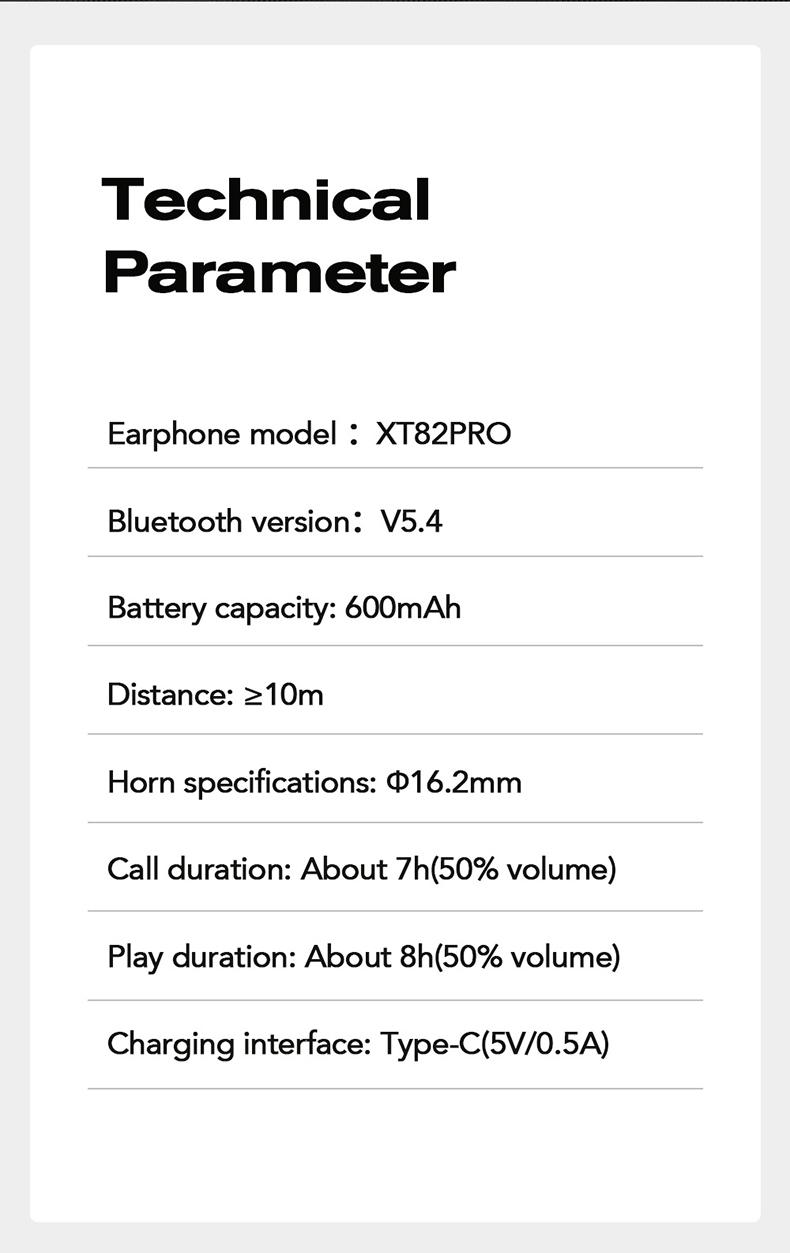 ERAZER XT82Pro OWS Wireless Earbuds Bluetooth 5.4 Earphones HIFI Sound Quality Wireless Headphones Light-Weight Headphones Full Color Display Touch Screen Gaming Headsets Built-in Microphone