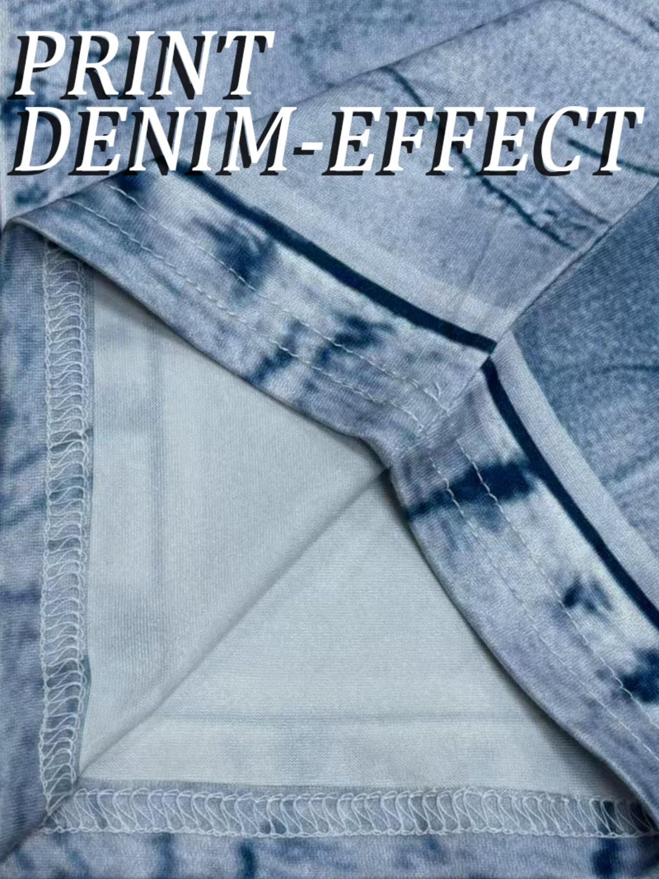 Women's Printed Skinny Pants Non-Denim Fabric, Faux Denim Bottoms, All Seasons Wear, Ladies' Four-Piece Set, Comfortable and Stylish