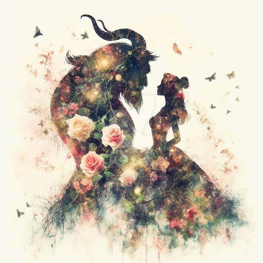 1pcs 5D DIY handmade diamond painting kit, 5D diamond art set, DIY decoration, beast, princess, rose diamond painting kit full round drill DIY, mosaic, diamond art, DIY art home decor, suitable for Halloween and Christmas.