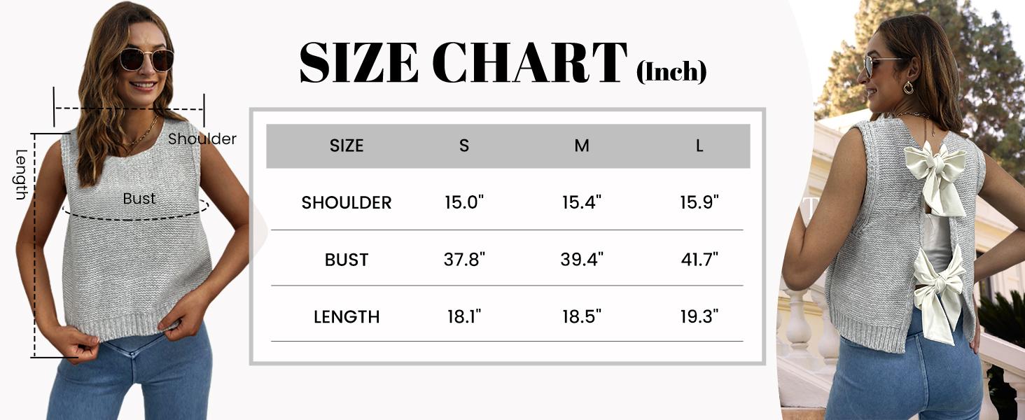 SCUSTY Women's Casual Cropped Sweater Vest Knitted Cardigan with Bow Tie Back Tank Top