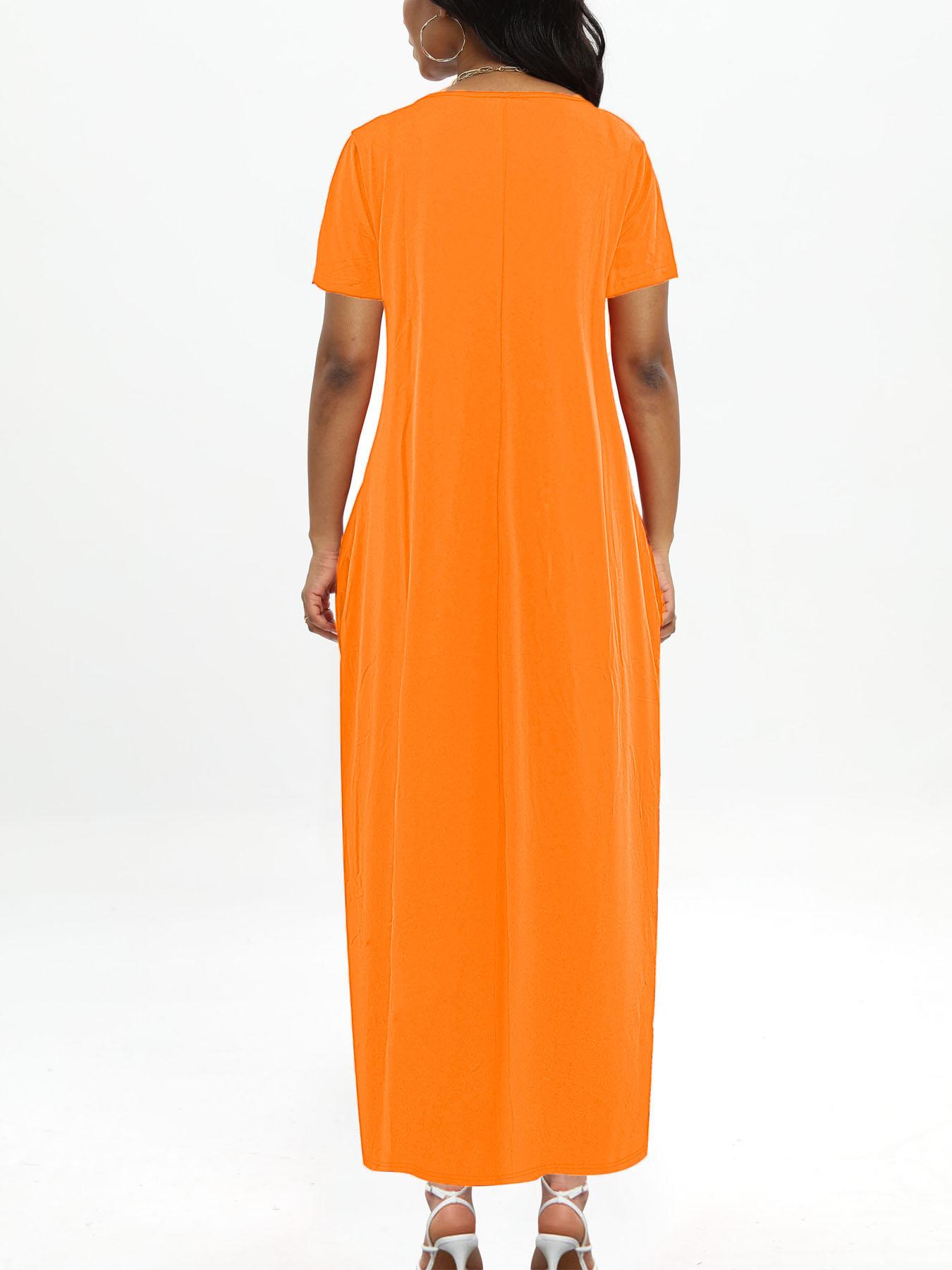 Plus Size Round Neck Short Sleeve Maxi Dress, Loose Flowy Hem, Curvy Friendly Long Dress