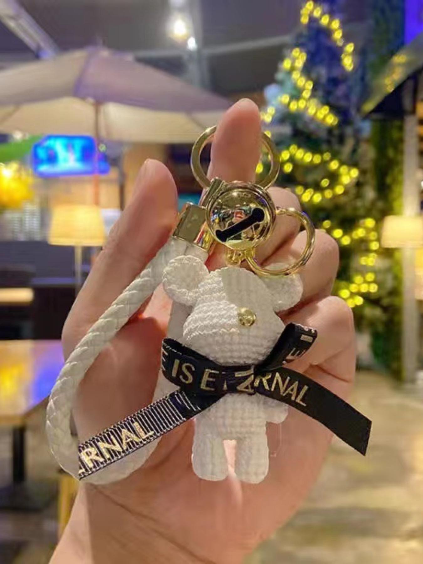 Trendy Yarn Bear Keychain, Cute Cartoon Character Backpack Charm, Girls' Car Key Ring, Romantic Couple Pendant Gift, All Seasons Accessory