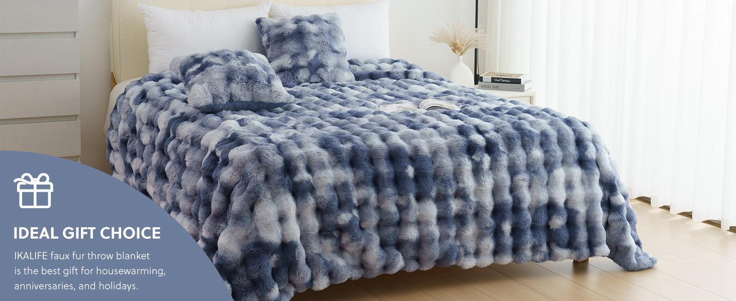 ORHOPUI Weighted Faux Rabbit Fur Queen Blanket for Bed, Thick & Warm Bed Blankets for Winter, Soft Cozy Fluffy Decorative Blankets for Living Room, Bedroom, Heavy Furry Luxury Christmas Blanket Gifts for Sofa Soft Warm Throw