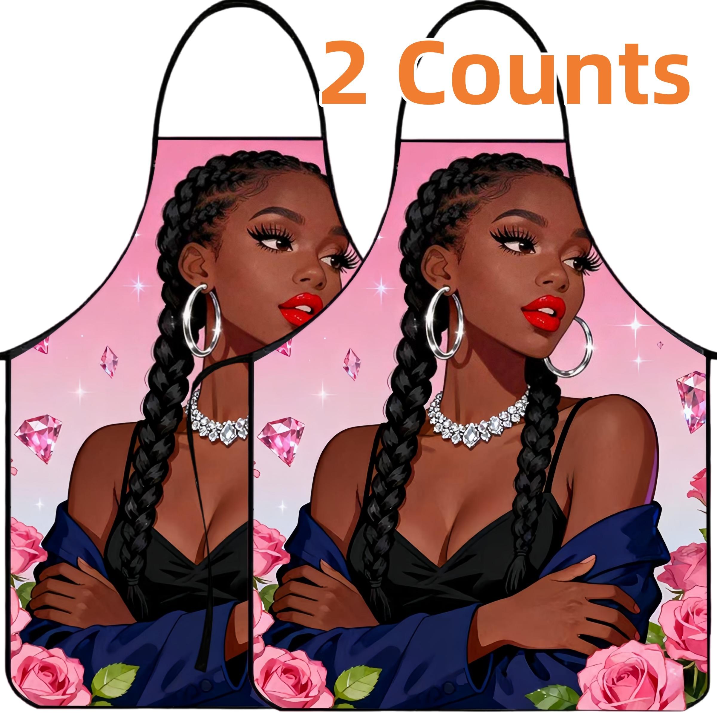 African Queen Pattern Apron, 2 Counts Polyester  Kitchen Apron for Cooking, Summer Spanish Apron for Men&Women,Nails Design Tool,Mother's Day Gift, Kitchen&Cleaning Essential,Cleaning Tool,World Cup