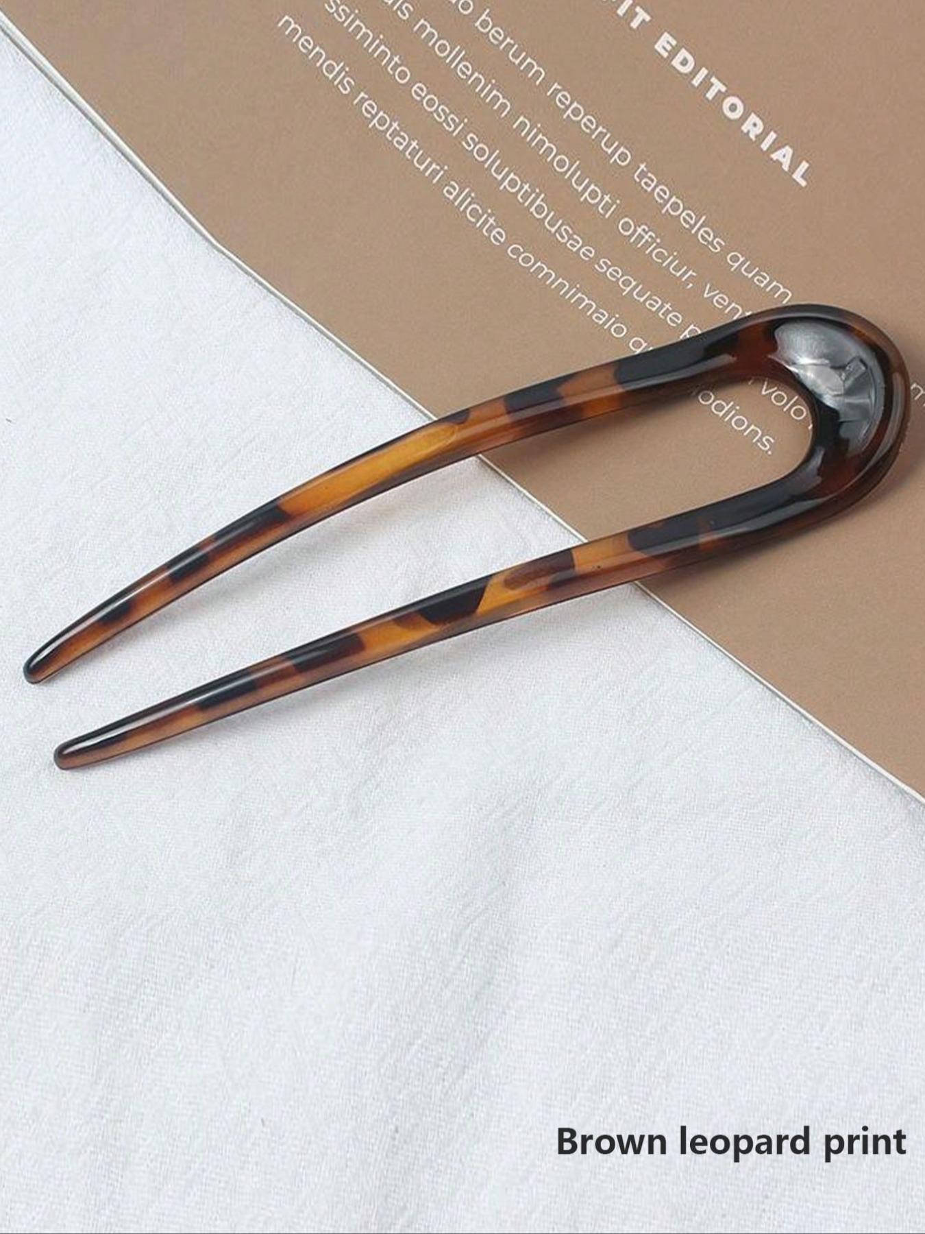 French Vintage Tortoise Shell Hair Pins - Cellulose Acetate U-Shaped 2-Prong Updo Chignon Clips for Women & s, Elegant Hairstyle Accessories, Vintage Hair Accessories, Natural Iridescent Finish