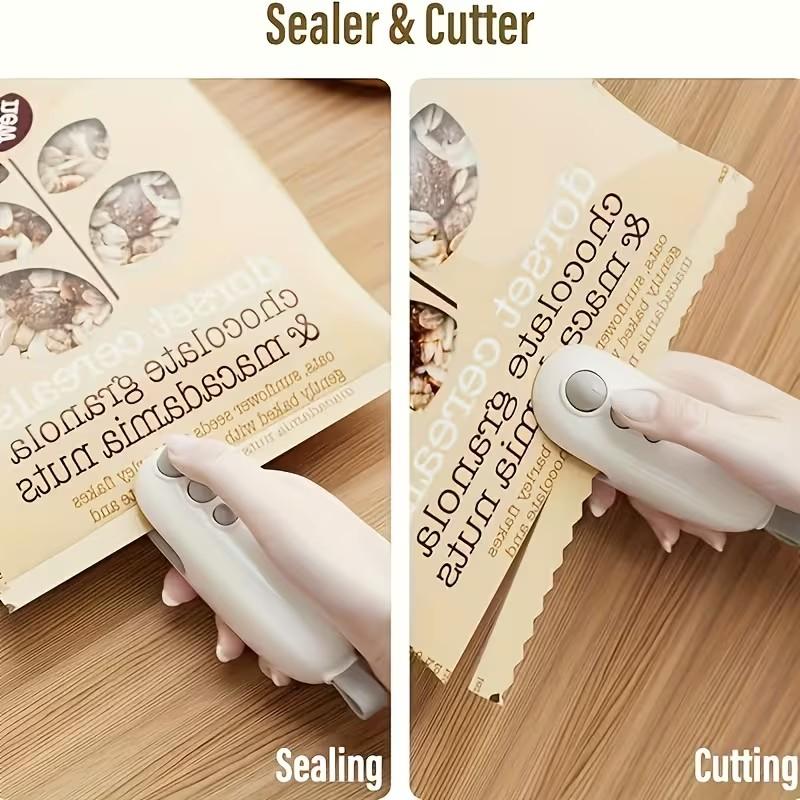 1PCS Mini Bag Sealer Rechargeable Handheld Magnetic Heat Sealer 2 In 1 With Cutter Food Freshness Snack Sealing Portable Home Kitchen Sealing Tool