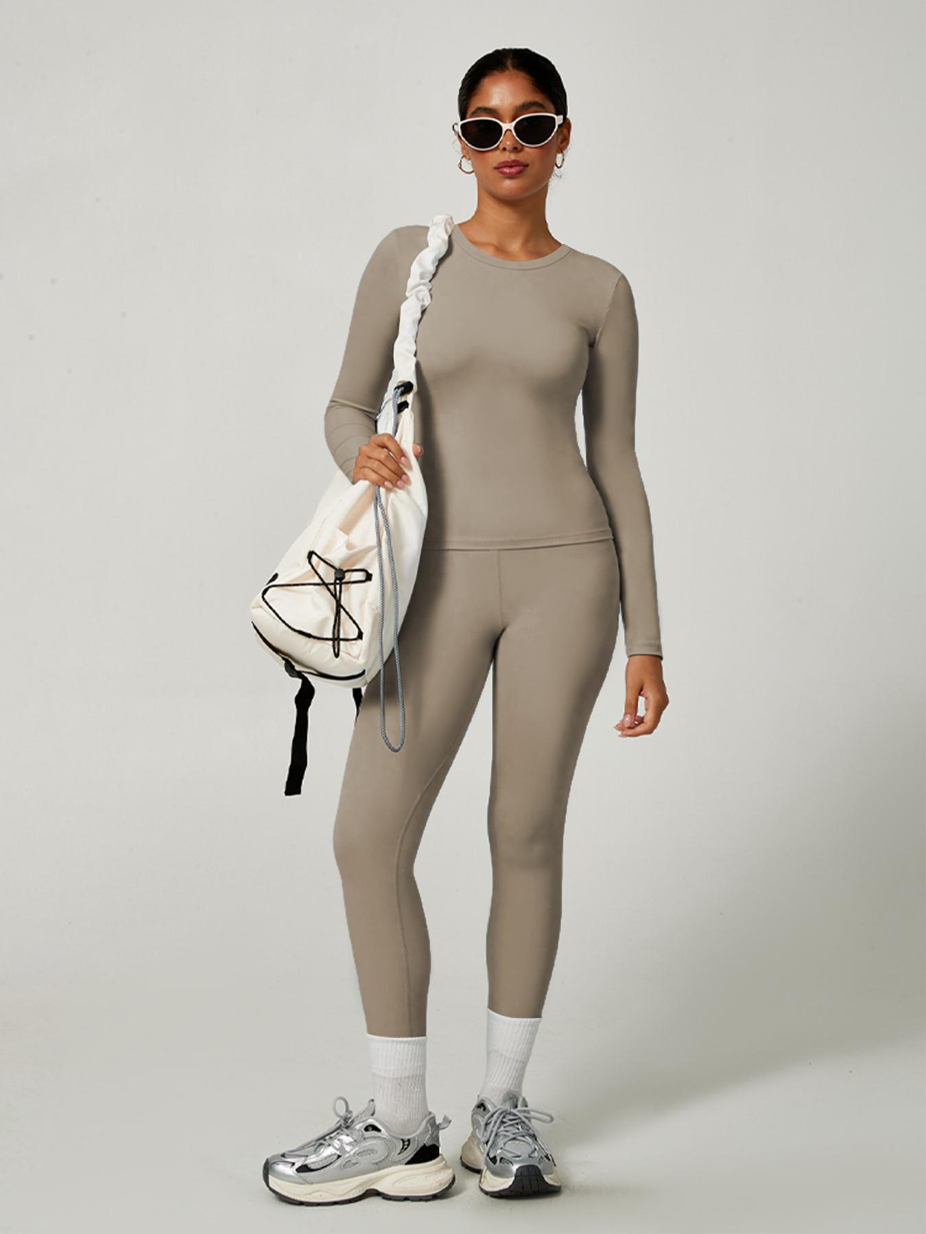 Women's Sporty Solid Color Top & Pants Set, Comfortable Tee & Slim Fit Leggings, Ideal for Daily Yoga & Fitness Activities