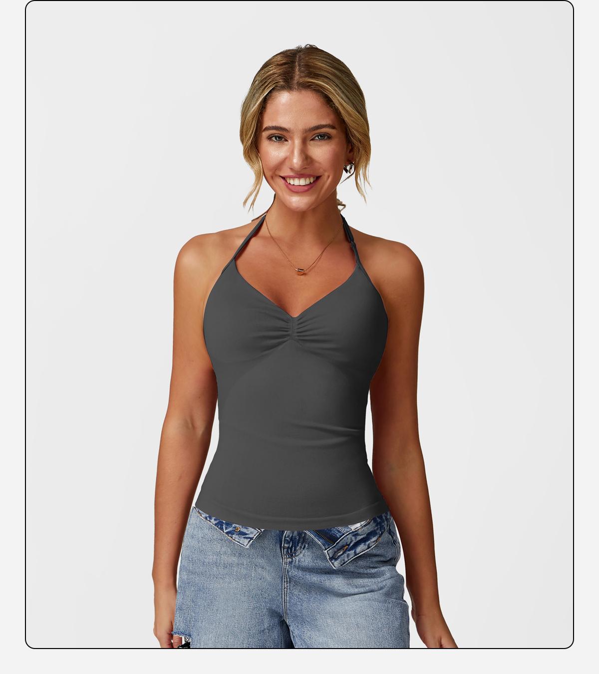 MFVIM Women's Fit Camisole with Built-in Bra Spaghetti Straps Basic Nylon Western Outfits Casual Sleeveless Cropped Tank Corset Spandex SpringStatements