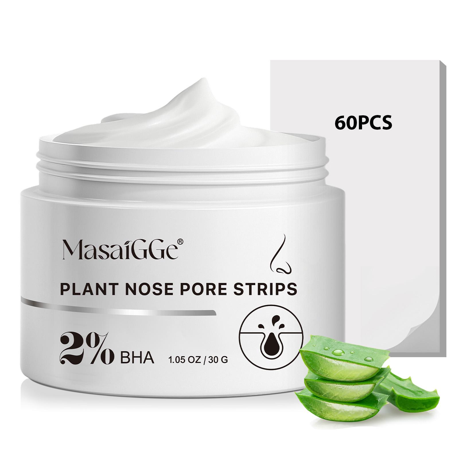 Masaigge Plant Nose Patches 2% Bha, Oil Control Cleansing Unclogs Pores, Improves Skin Texture, Suitable for Oily Skin, Cream Form, Nose Strips