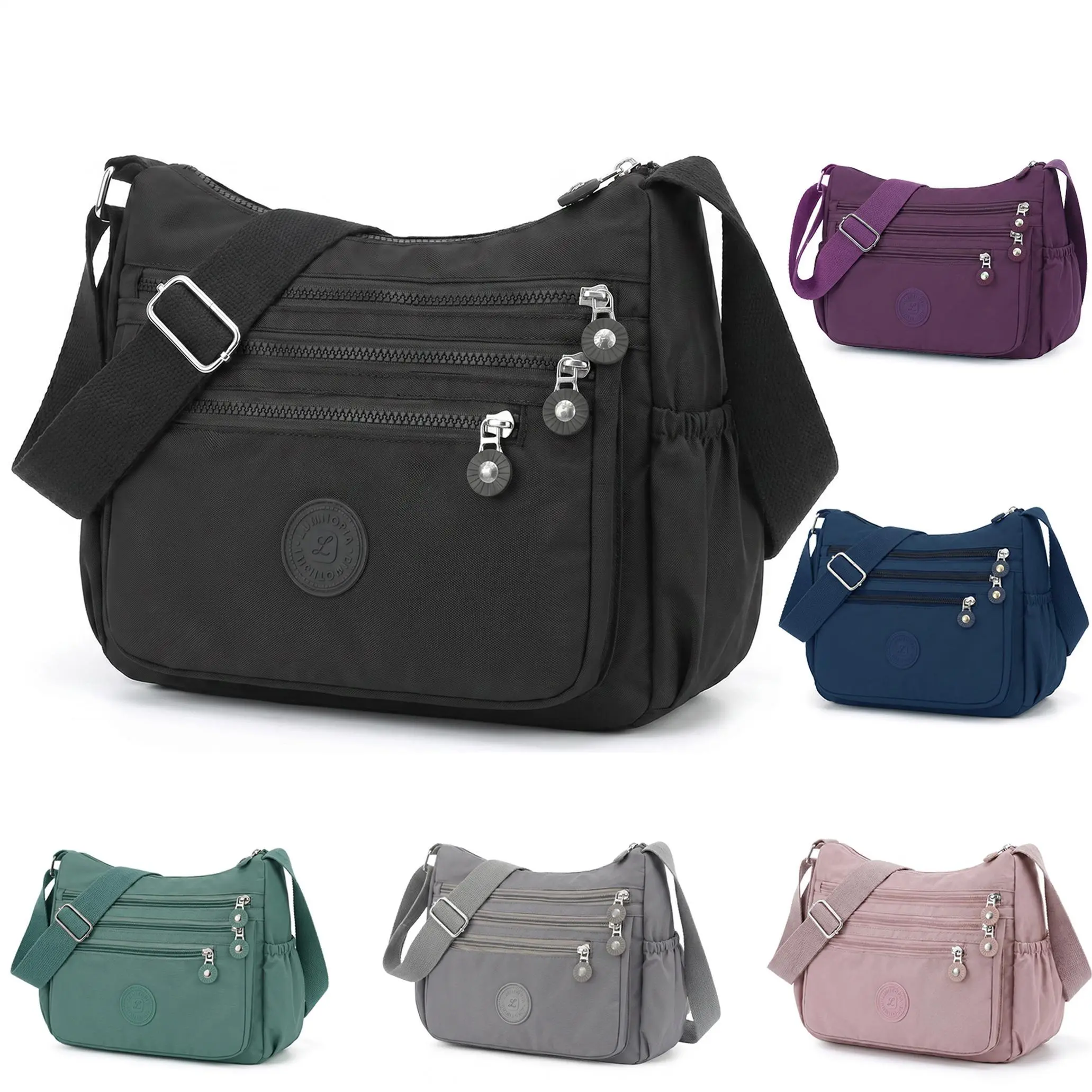 Waterproof Nylon Slim Crossbody Bag, 7 Pockets Anti-Theft Back Slot, Fits 7.9" iPad Mini, Ultra-Light 235g Adjustable Strap, Tear-Resistant Travel Commute Purse for Women, Office Hiking Everyday, Gift for Mom Wife Teacher