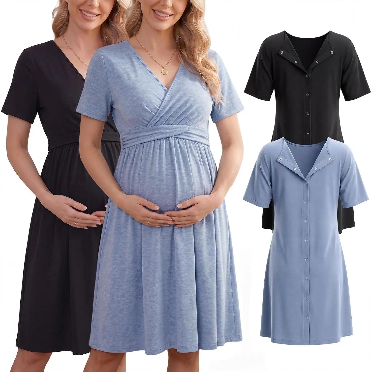 2 Pack Labor and Delivery Gown for Hospital Maternity Nursing Dress Nightgown Button Back Birth Recovery Sleepwear