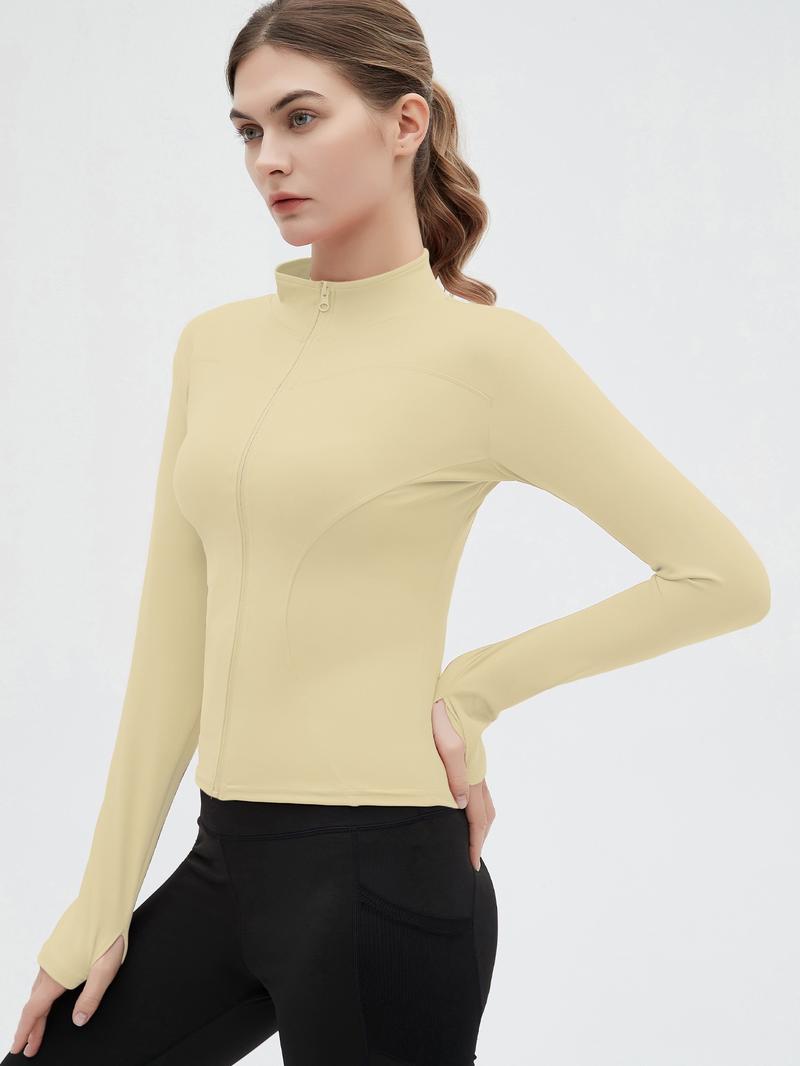 Women's Slim-Fitting Running Sports Jacket, Elastic Long Sleeve Yoga Zip Top, Casual Wear for All Seasons