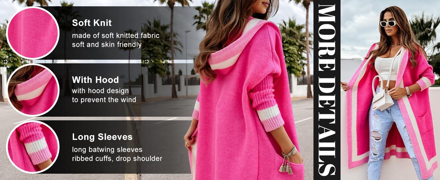 Chouyatou Women's Color Block Vertical Striped Open Front Oversized Hooded Long Cardigan Sweaters with Pockets Knitwear Tops SpringStatements Chouyatou Women's Color Block Vertical Striped Open Front Oversized Hooded Long Cardigan Sweaters with Pockets Knitwear Tops SpringStatements