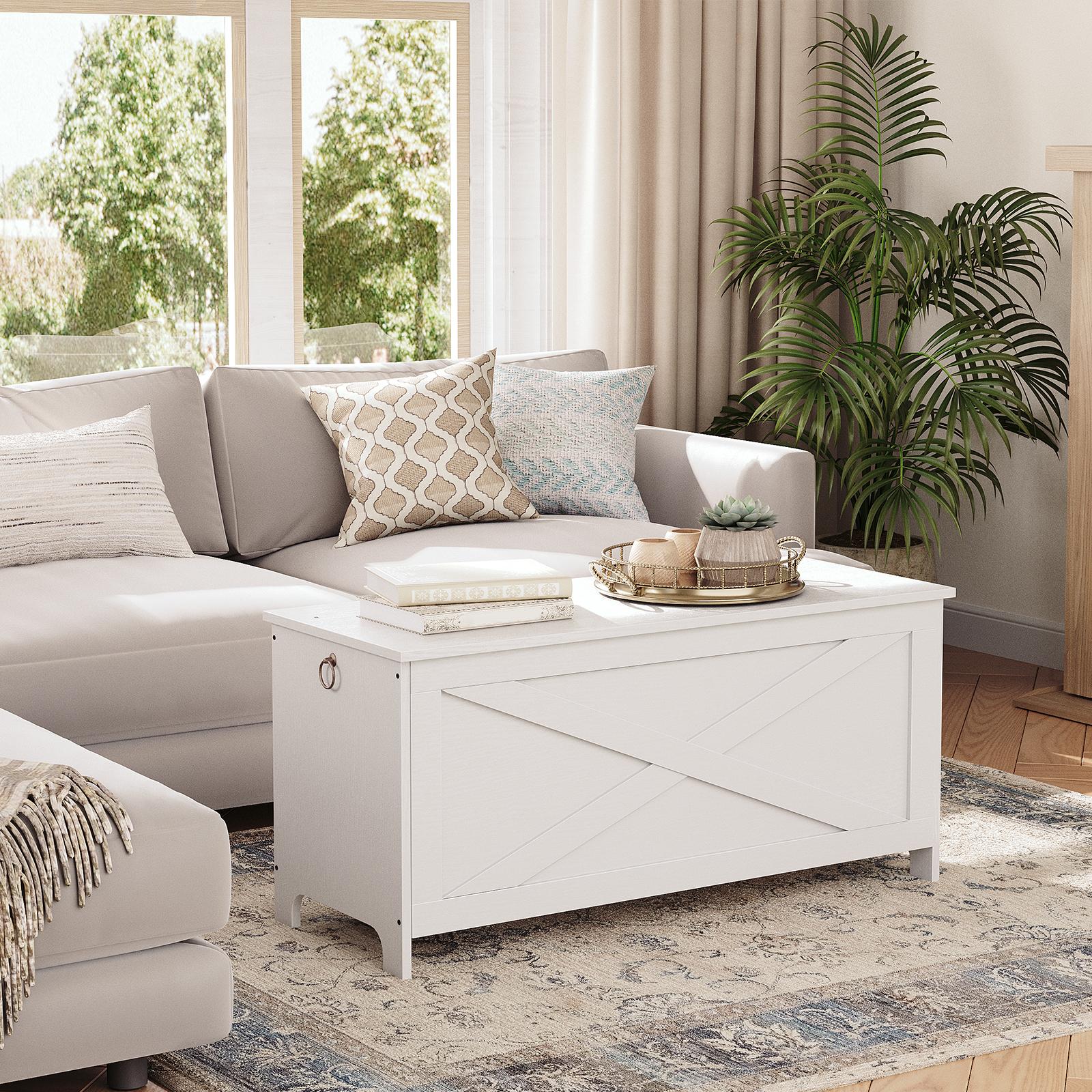 MAHANCRIS 39.4" Sturdy Entryway Toy Storage Chest with Safety Hinges, for Living Room, Bedroom, White