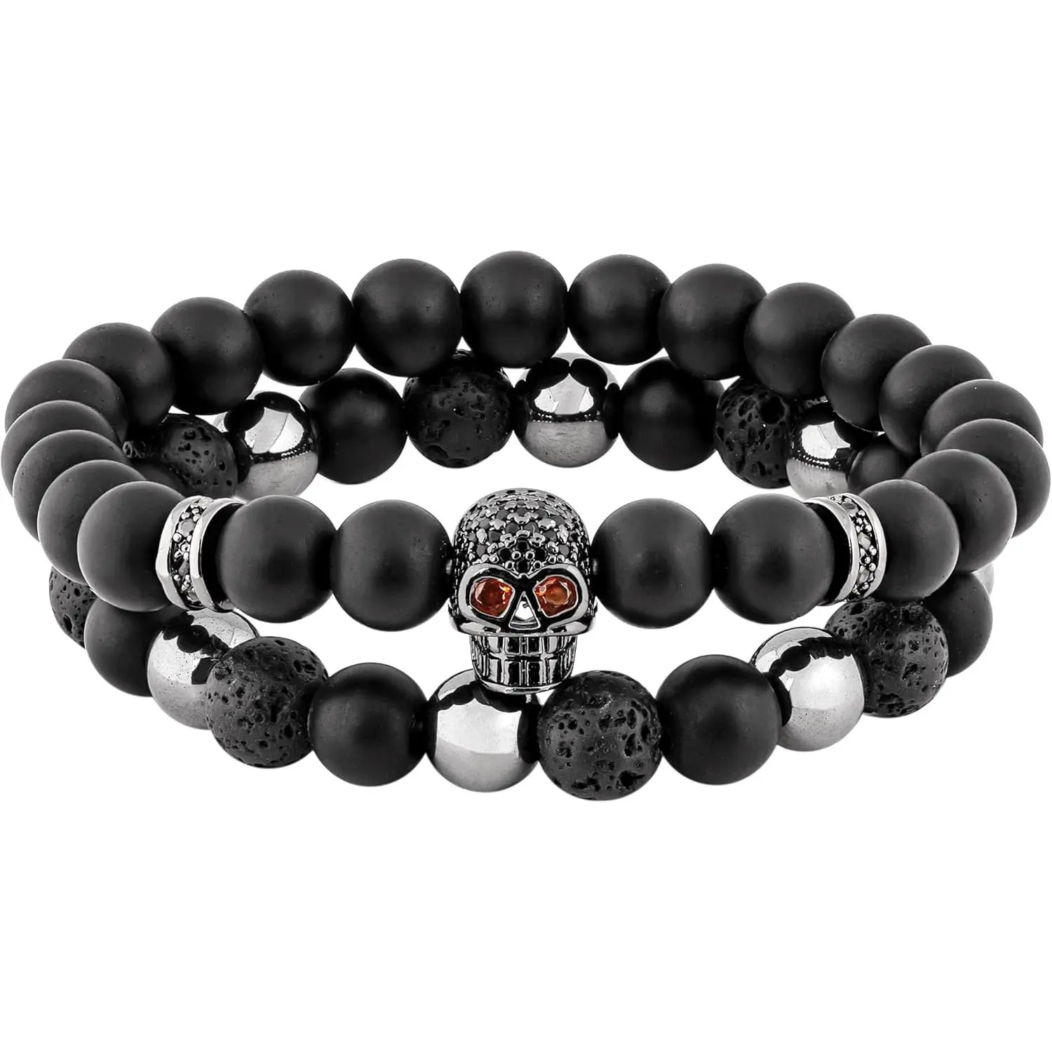 Gothic Black Beaded Skull Bracelets, Emo Punk Grunge Bracelet, Goth , Halloween Christmas   for Women
