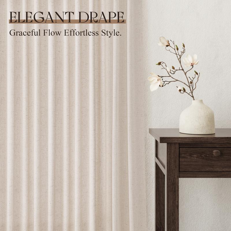 Jowels Flax Linen Curtains 2 Panel for Living Room Back Tab Pocket Drapes Semi Sheer Privacy Window Curtain Country Rustic Farmhouse Cloth Curtain for Dinning Room