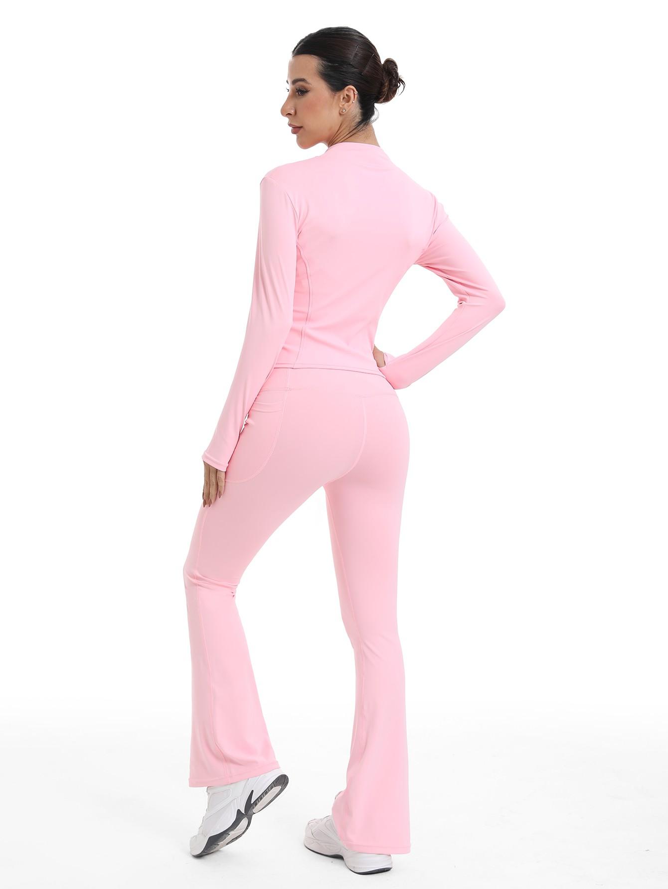 New Women's Two-Piece Set, Fashion Simple Solid Color Long Sleeve, High Elasticity Yoga Pants, Suitable for Daily Wear, Running, Cycling, Sports Activewear Set