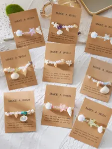 Summer Beach Vacation Shell Stone Bracelet, Paper Card Packaging, Trendy Handmade Jewelry, Perfect Gift for Travel Lovers