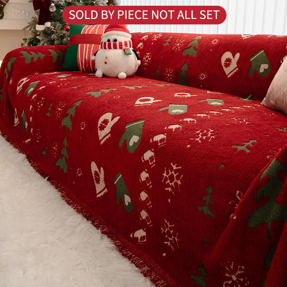 Christmas Sofa Blanket with Tassels, Sofa Couch Protector, Pet Protection, Fits 1-4 Seater Sofas, Home Decor Christmas Gift, Minimalist Style