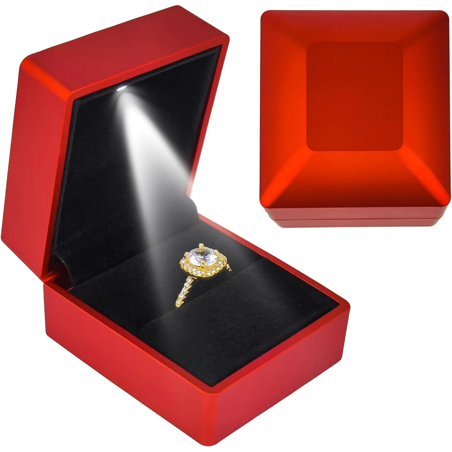 Luxury Ring Box with LED Light, Ring Box for Proposal,Engagement,Wedding,Square Shaped Luxury  Box with LED Light for - Sky Black