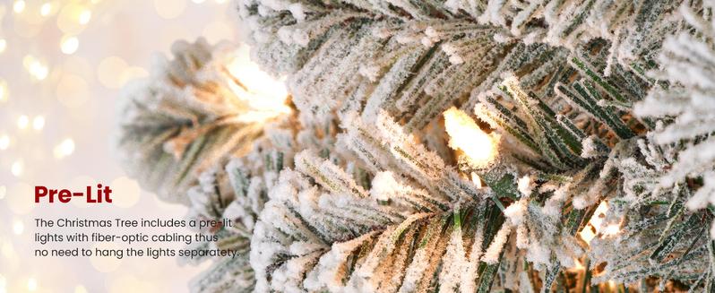 4/5/6/7.5/9FT Pre-Lit Snow Flocked Christmas Tree with Warm White Lights & Foldable Stand – Perfect for Holiday, Home & Party Decoration