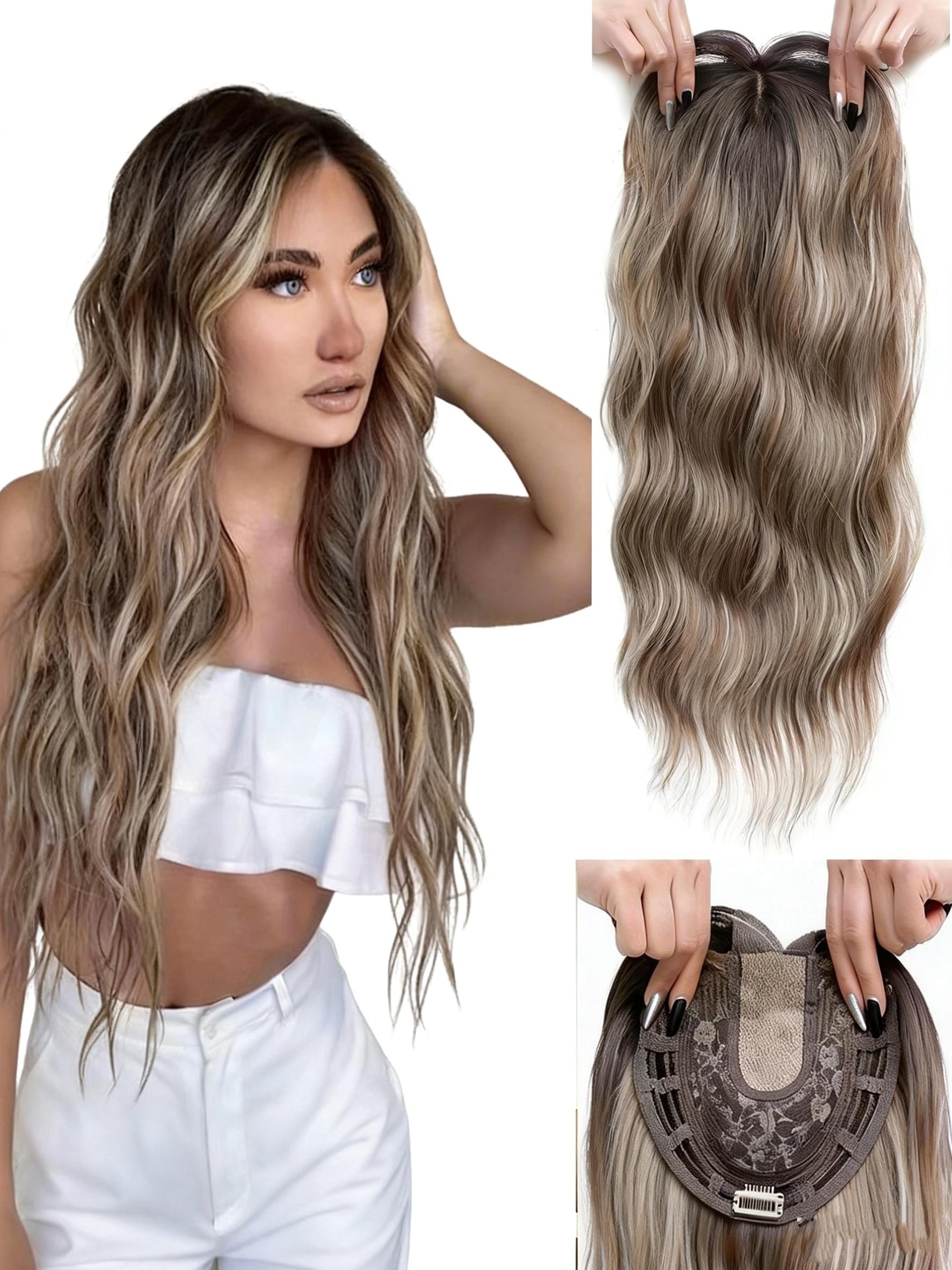 🔥 Instant Volume Boost! 22" Dark Brown Balayage Wavy Hair Topper, Clip-In Design, 100% Premium Kanekalon Synthetic, Seamless Blend for Thinning Hair & Daily Confidence!