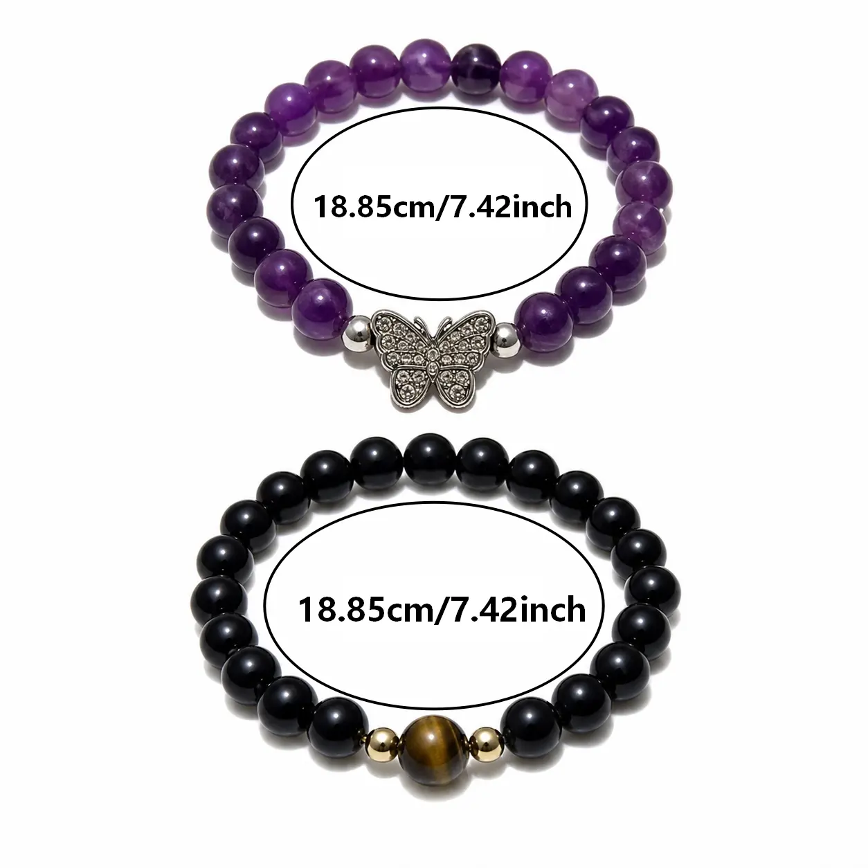 Natural Stone Bracelet Set 2 Pack, Handmade Stretch Bead Bracelets for Women Men, Crystal Style Jewelry, Everyday Wear Gift