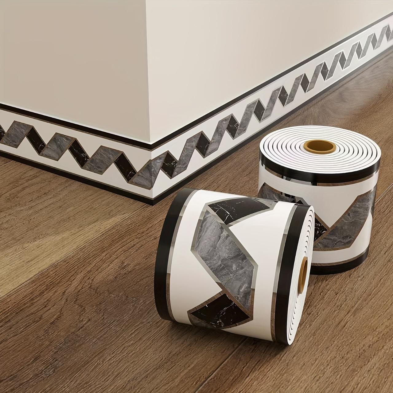 1 Roll Extra Thick Self-Adhesive PVC Baseboard Molding, 3.93in x 196.8in, Waterproof & Moisture-Proof, Wall Trim Decoration, Peel and Stick, Geometric Design Modern Style, Easy to Install, Perfect for Living Room, Bedroom, Office, Rental Apartments, XPE F