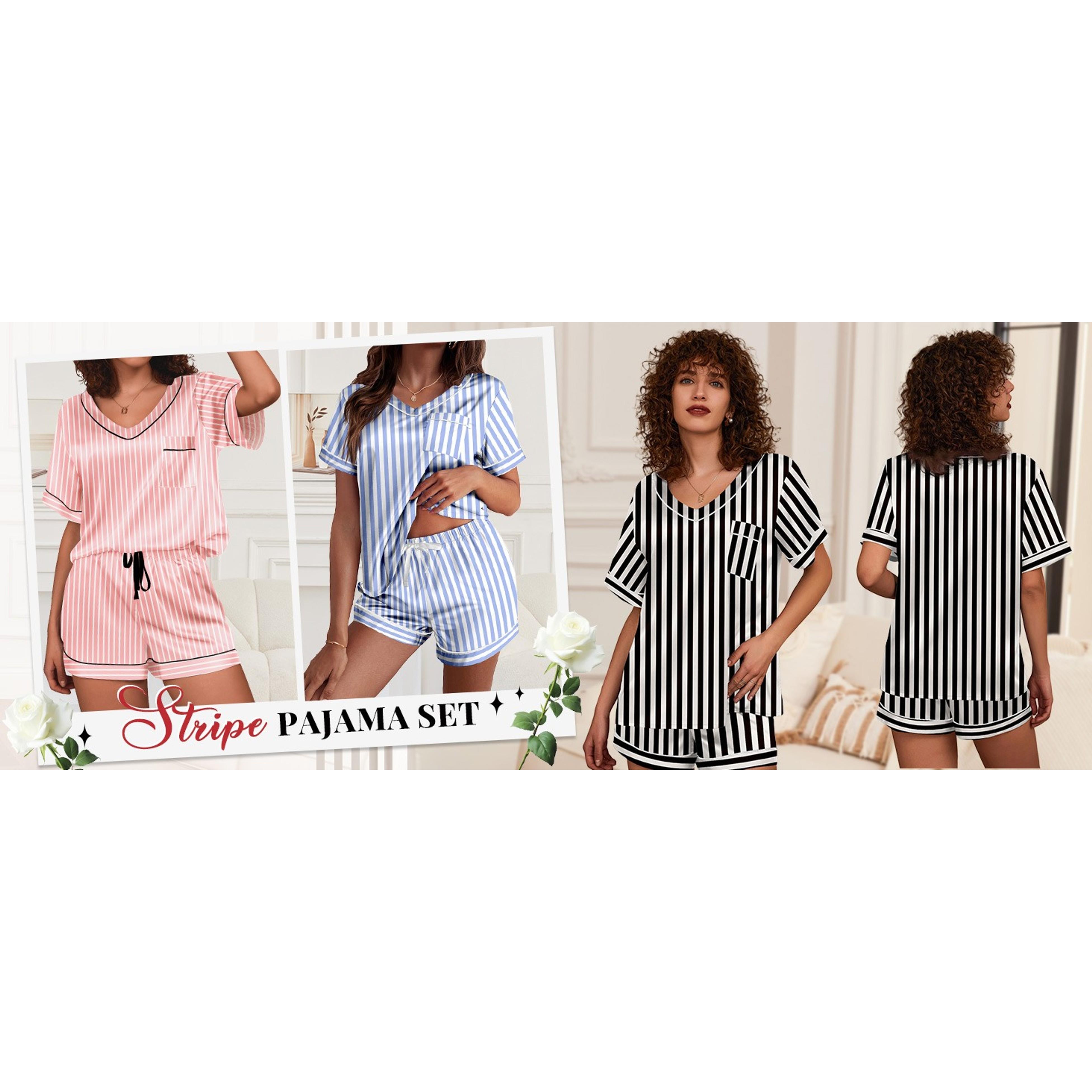 Women's Silk Satin Pajama Set Short Sleeve Two-Piece Sleepwear XS-XXL(Gift)